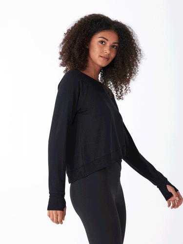 Halle Feather Fleece Crossover Hem Top Threads 4 Thought