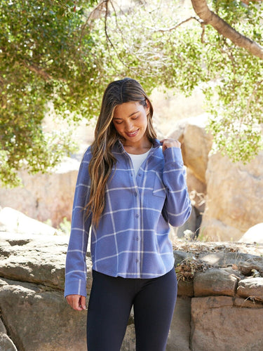 Kandyce Prairie Plaid Knit Fleece Button-Up Womens Tops Long Shirt Threads 4 Thought