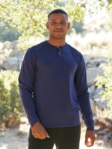 Torryn Triblend Stripe Jersey Long Sleeve Contrast Henley Mens Tops Tshirt Long Henley Threads 4 Thought