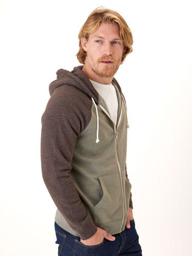Triblend Raglan Colorblock Zip Fleece Hoodie Mens Outerwear Sweatshirt Threads 4 Thought