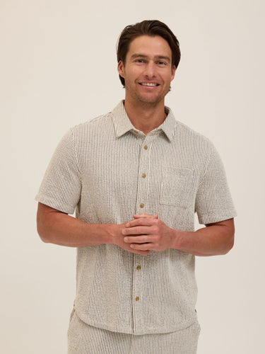Adam Tonal Stretch Seersucker Button Down Shirt Mens Tops Tshirt Short Threads 4 Thought