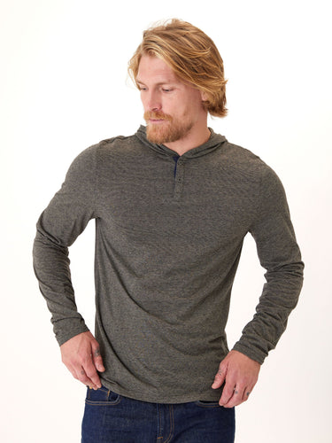 Black Fleck Triblend Henley Hoodie Mens Outerwear Sweatshirt Threads 4 Thought