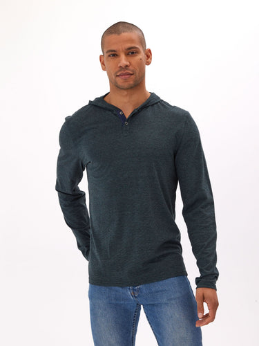 Black Fleck Triblend Henley Hoodie Mens Tops Tshirt Long Henley Threads 4 Thought