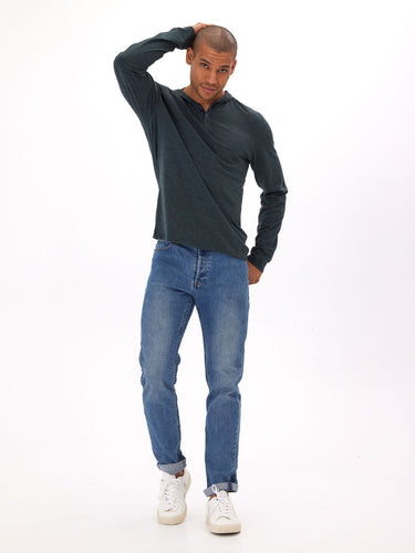 Black Fleck Triblend Henley Hoodie Mens Tops Tshirt Long Henley Threads 4 Thought