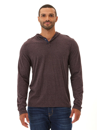 Black Fleck Triblend Henley Hoodie Mens Tops Tshirt Long Henley Threads 4 Thought