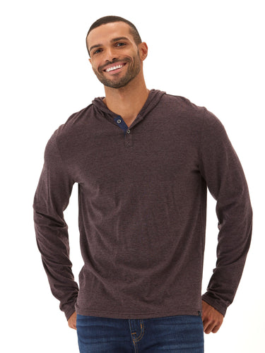 Black Fleck Triblend Henley Hoodie Mens Tops Tshirt Long Henley Threads 4 Thought