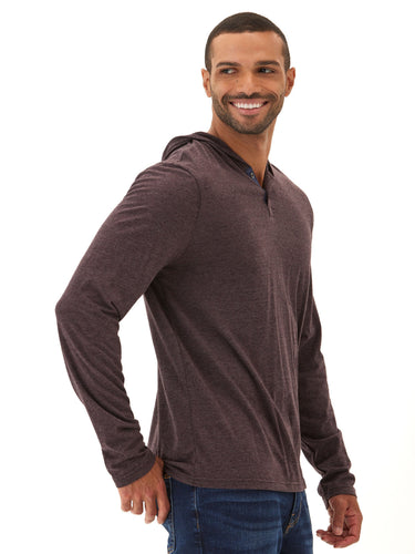 Black Fleck Triblend Henley Hoodie Mens Tops Tshirt Long Henley Threads 4 Thought