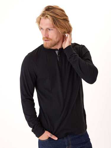 Long Sleeve Triblend 2-Button Henley Mens Tops Tshirt Long Threads 4 Thought