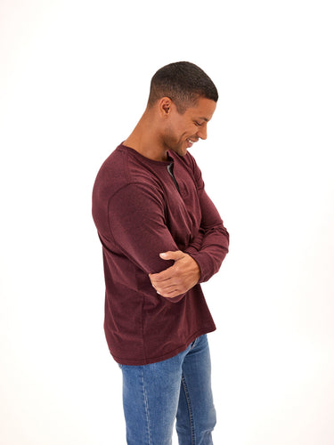Long Sleeve Triblend 2-Button Henley Mens Tops Tshirt Long Threads 4 Thought