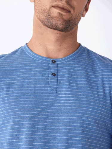 Stripe Triblend Jersey Short Sleeve Henley Mens Tops Tshirt Short Threads 4 Thought