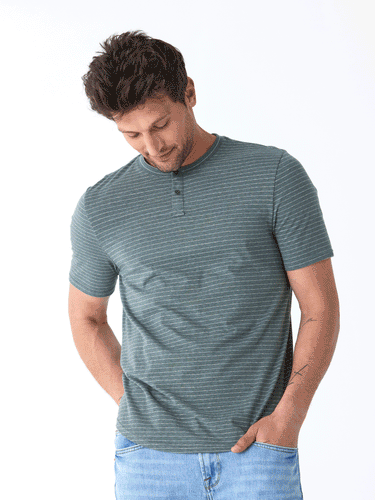 Stripe Triblend Jersey Short Sleeve Henley Mens Tops Tshirt Short Threads 4 Thought
