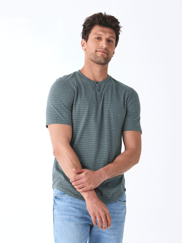 Stripe Triblend Jersey Short Sleeve Henley Mens Tops Tshirt Short Threads 4 Thought