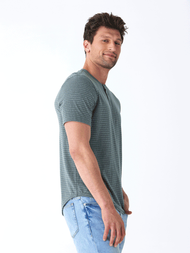 Stripe Triblend Jersey Short Sleeve Henley Mens Tops Tshirt Short Threads 4 Thought