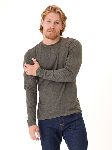 Braeden Black Fleck Long Sleeve Triblend Henley Mens Tops Tshirt Long Threads 4 Thought