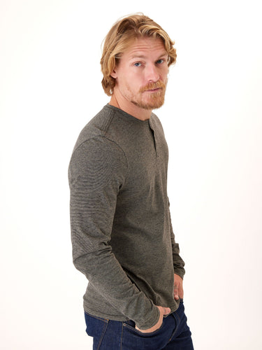Braeden Black Fleck Long Sleeve Triblend Henley Mens Tops Tshirt Long Threads 4 Thought