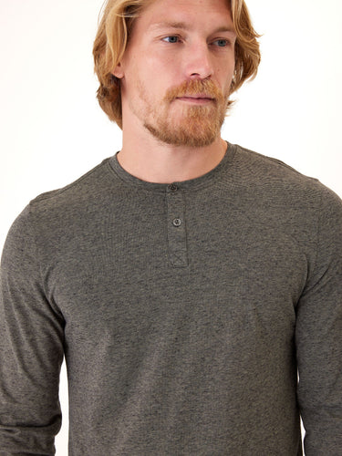 Braeden Black Fleck Long Sleeve Triblend Henley Mens Tops Tshirt Long Threads 4 Thought