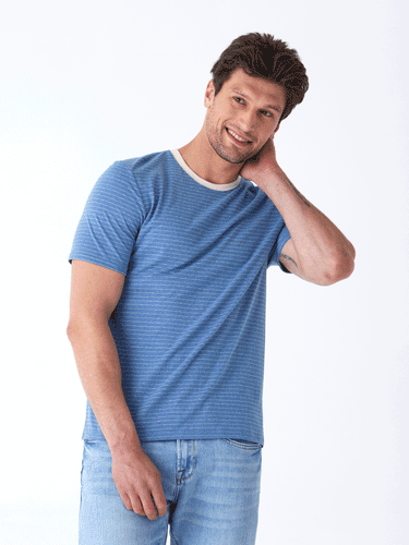 Stripe Triblend Jersey Crew Tee Mens Tops Tshirt Short Threads 4 Thought