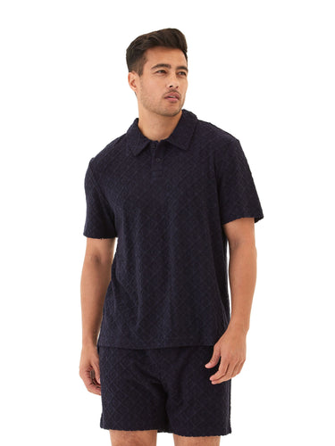 Darryn Jacquard Terry 2-Button Polo Mens Tops Tshirt Short Polo Threads 4 Thought