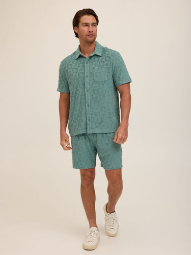 Paxton Tile Leaf Jacquard Terry Button-Down Pocket Shirt Mens Tops Tshirt Short Threads 4 Thought