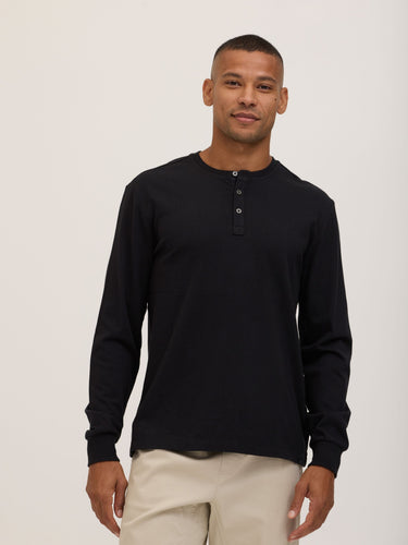 Doug Essential Jersey Long Sleeve 3-Button Henley Mens Tops Tshirt Long Henley Threads 4 Thought