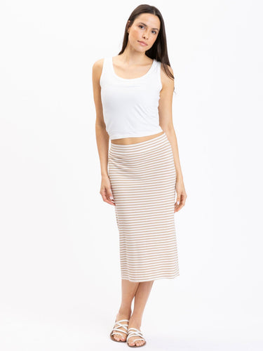 Adella Stripe Feather Rib Side-Slit Midi Skirt Womens Bottoms Skirt Threads 4 Thought