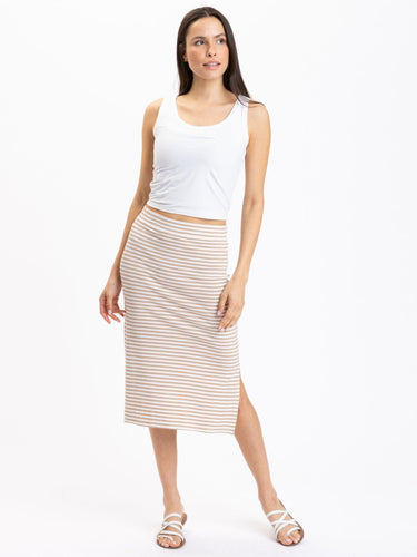 Adella Stripe Feather Rib Side-Slit Midi Skirt Womens Bottoms Skirt Threads 4 Thought