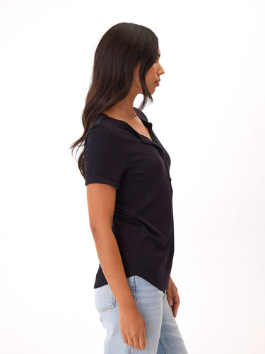 Akia Feather Rib Henley Tee Womens Tops Short Threads 4 Thought