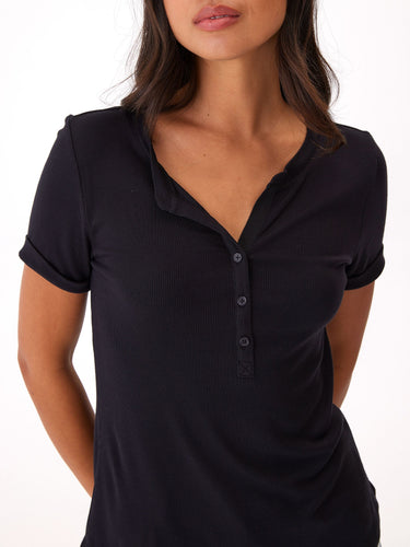 Akia Feather Rib Henley Tee Womens Tops Short Threads 4 Thought