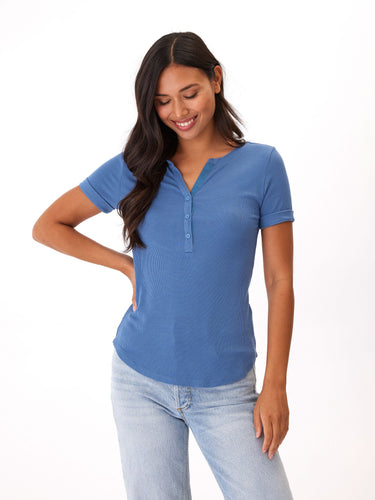 Akia Feather Rib Henley Tee Womens Tops Short Threads 4 Thought