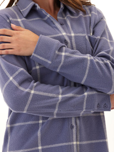 Kandyce Prairie Plaid Knit Fleece Button-Up Womens Tops Long Shirt Threads 4 Thought