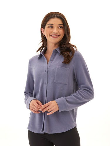 Kandyce Solid Knit Fleece Button-Up Womens Tops Long Shirt Threads 4 Thought
