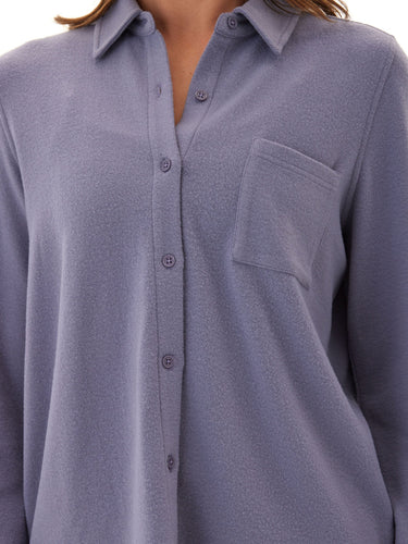 Kandyce Solid Knit Fleece Button-Up Womens Tops Long Shirt Threads 4 Thought