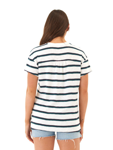 Vera Galapagos Stripe Textured Slub Jersey V-Neck Top Threads 4 Thought