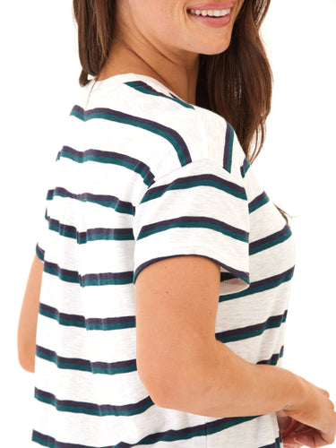Vera Galapagos Stripe Textured Slub Jersey V-Neck Top Threads 4 Thought