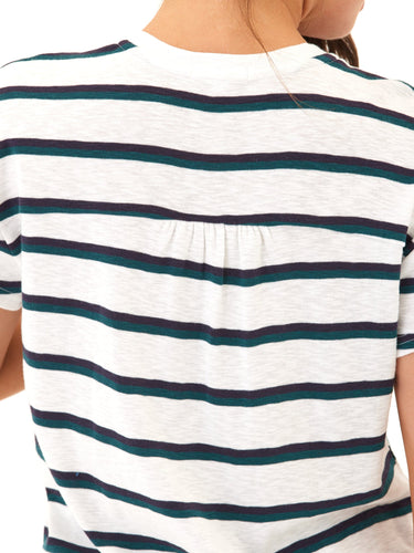 Vera Galapagos Stripe Textured Slub Jersey V-Neck Top Threads 4 Thought