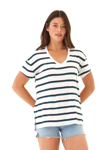 Vera Galapagos Stripe Textured Slub Jersey V-Neck Top Threads 4 Thought
