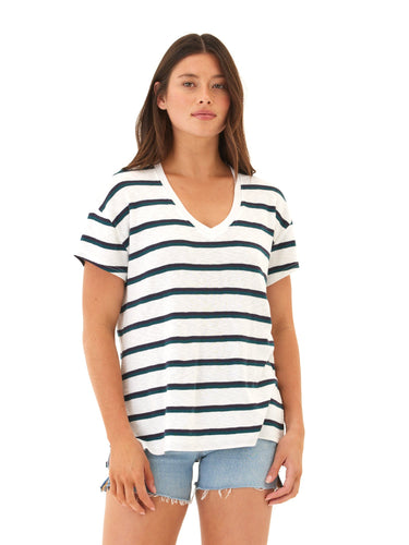 Vera Galapagos Stripe Textured Slub Jersey V-Neck Top Threads 4 Thought
