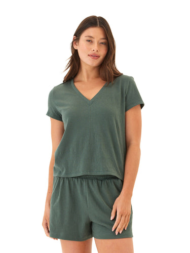 Aylani Smocked Jersey V-Neck Top Threads 4 Thought