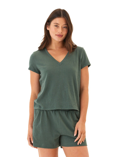 Aylani Smocked Jersey V-Neck Top Threads 4 Thought