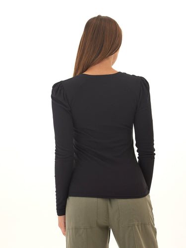 Nimia Feather Rib Puff Shoulder Top Threads 4 Thought