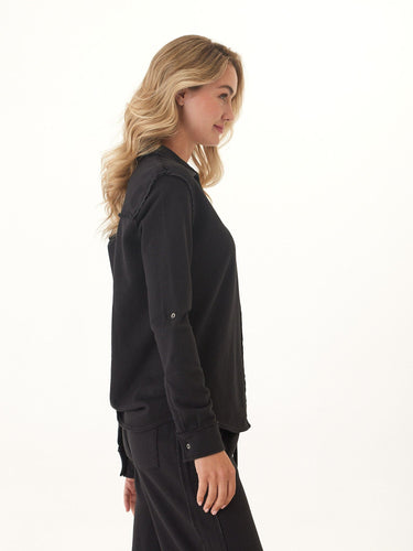 Kalynn Cotton Blend Terry Button-Down Womens Tops Long Shirt Threads 4 Thought