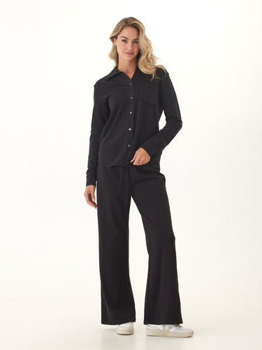 Kalynn Cotton Blend Terry Button-Down Womens Tops Long Shirt Threads 4 Thought