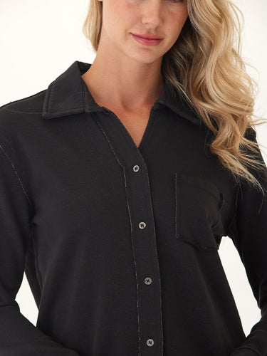 Kalynn Cotton Blend Terry Button-Down Womens Tops Long Shirt Threads 4 Thought