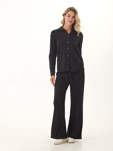 Kalynn Cotton Blend Terry Button-Down Womens Tops Long Shirt Threads 4 Thought
