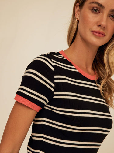 Arleen Barbados Stripe Feather Rib Ringer Tee Womens Tops Short Tee Threads 4 Thought
