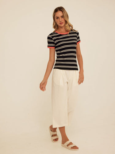 Arleen Barbados Stripe Feather Rib Ringer Tee Womens Tops Short Tee Threads 4 Thought