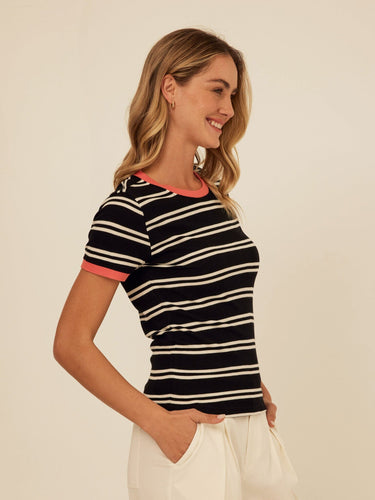 Arleen Barbados Stripe Feather Rib Ringer Tee Womens Tops Short Tee Threads 4 Thought
