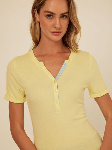 Akia Feather Rib Trim Detail Henley Tee Womens Tops Short Shirt Threads 4 Thought