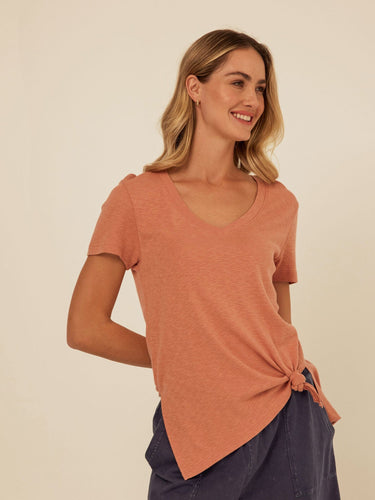 Norma Textured Slub Jersey Knotted Tee Womens Tops Short Tee Threads 4 Thought