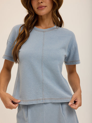 Emily Denim Terry Tee Womens Tops Short Shirt Threads 4 Thought